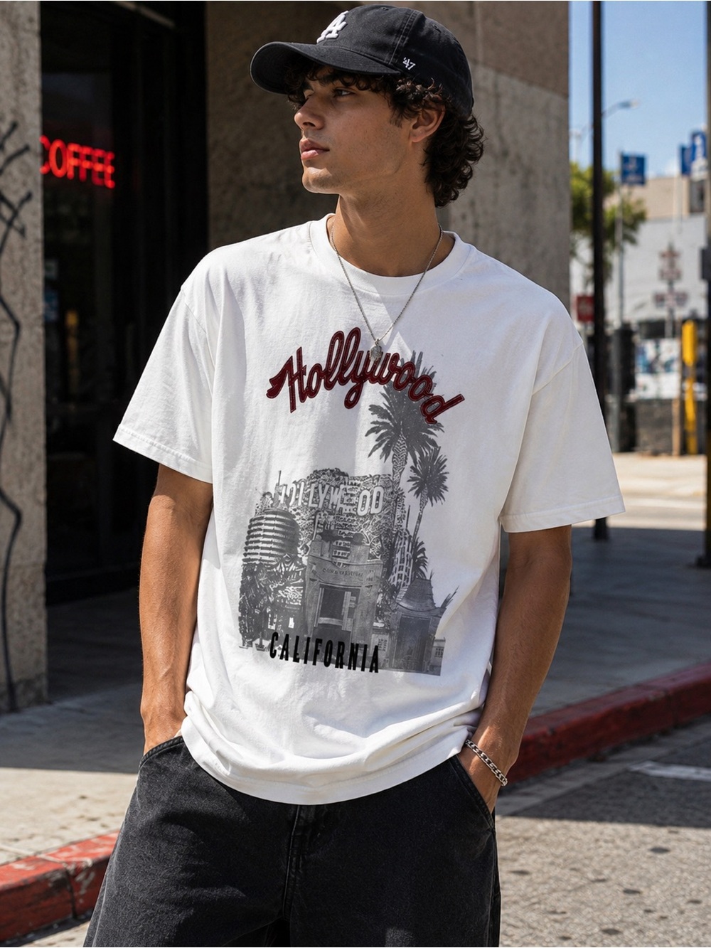 Hollywood California Graphic T Shirt Mens Large NWT 100% Cotton Tourist Tee